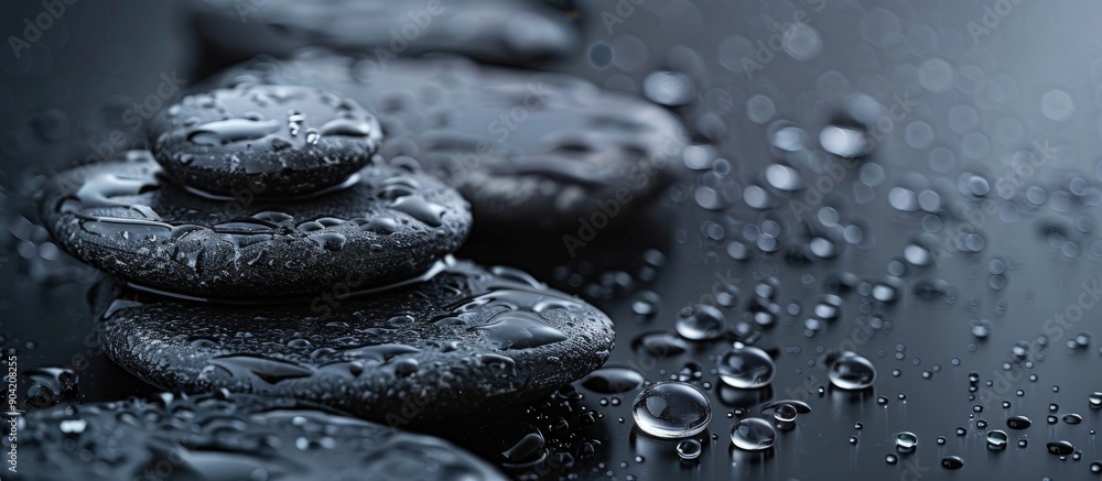 Aufkleber close up of wet gray spa stones on a black surface perfect for adding text ideal copy space image