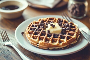 chocolate chip waffles with butter