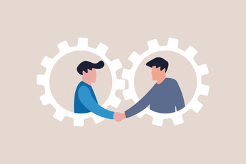 Business negotiation, deal making or acquisition, merger vector concept. Two men shaking hands. Minimal design. Eps10 illustration