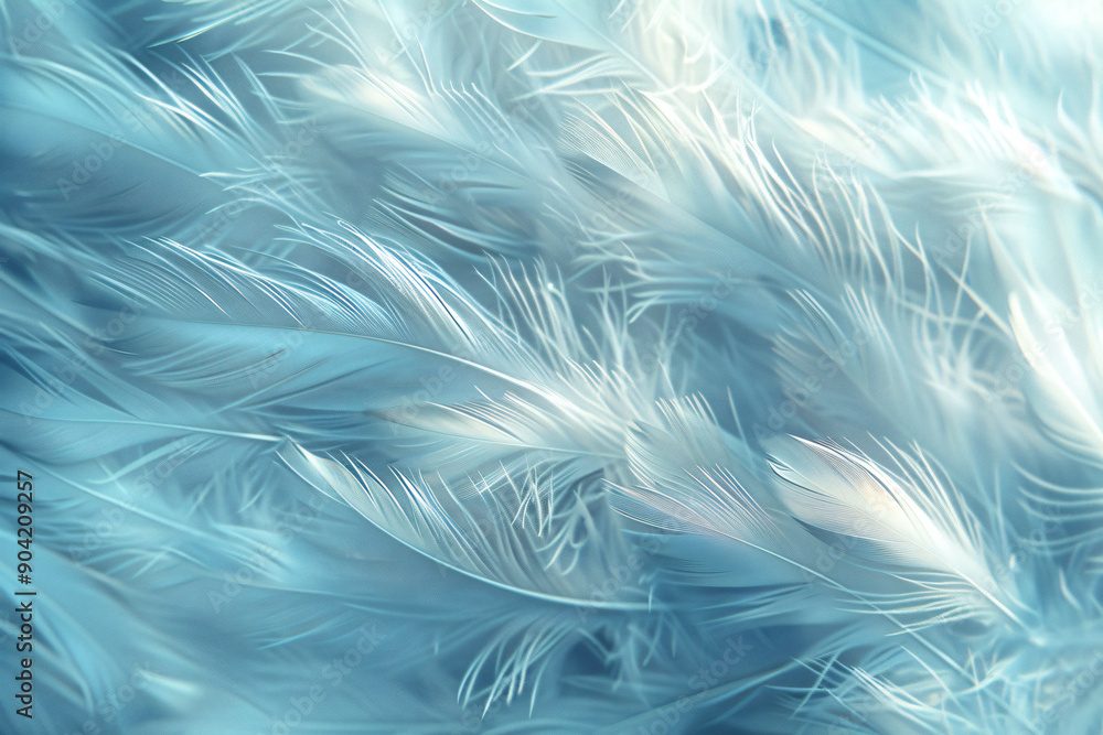 Aufkleber abstract background with white feathers, monochrome blue and grey colors. close-up of soft, fluffy f