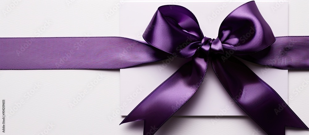 Poster isolated on a white background a blank card adorned with a satin purple ribbon offering ample copy s