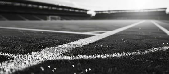 Black and white lines create an abstract sports background on an outdoor sports field ideal for a copy space image