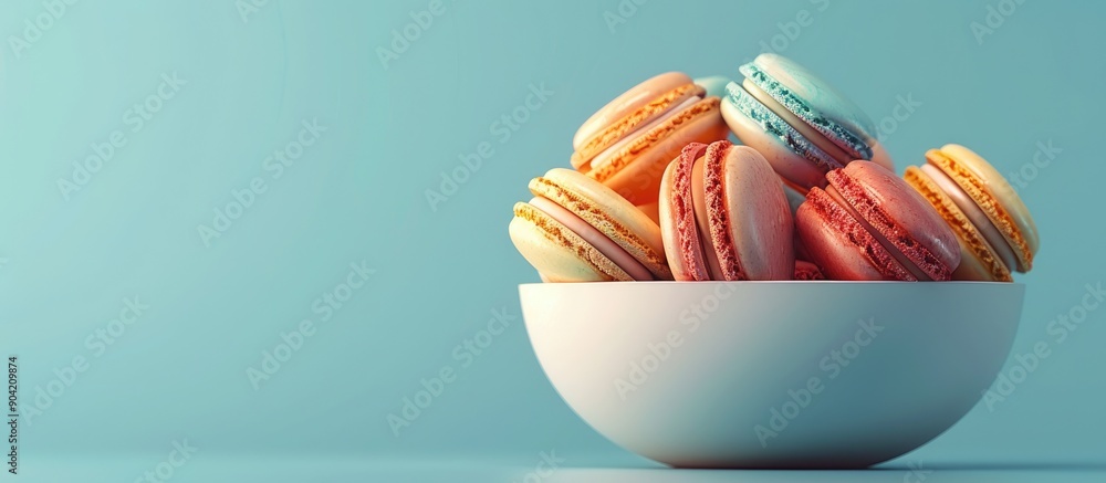 Poster a bowl filled with an array of vibrant macarons creates a visually appealing copy space image