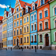 Obraz premium Facades of old colorful houses on the Town Hall Square in Poznan