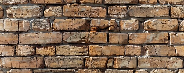 Fototapeta premium Aged brick wall texture with rustic charm, showcasing weathered and worn bricks, Earthy tones, Vintage, Photography, High detail. copy space for text,