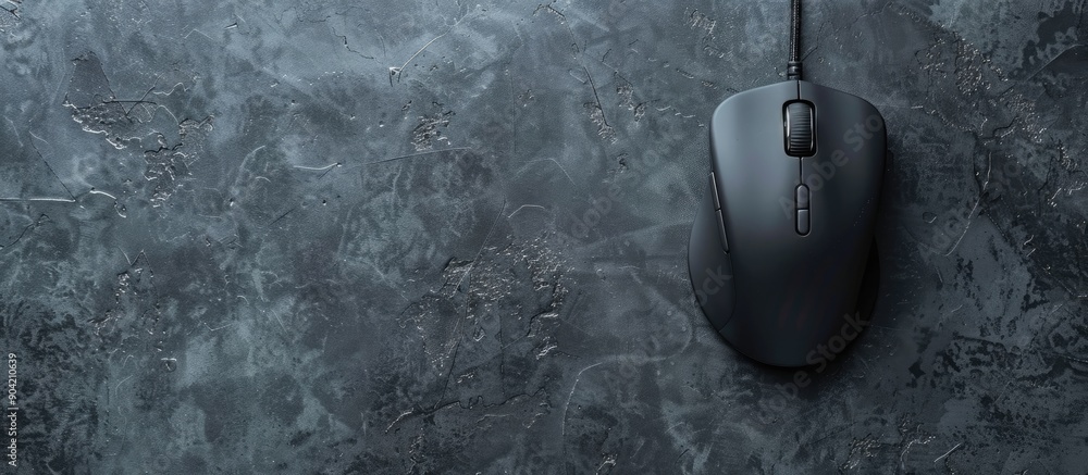 Poster top view of a wired mouse with a mousepad on a grey background provides copy space image