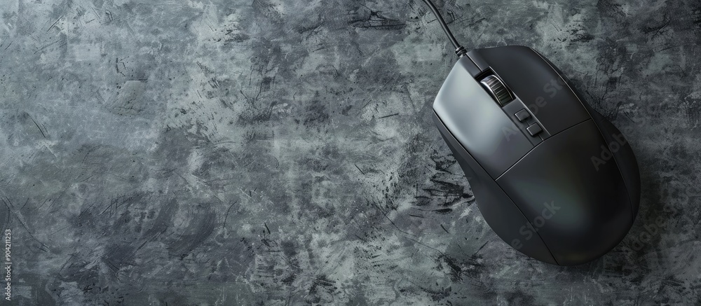 Poster top view of a wired mouse with a mousepad on a grey background provides copy space image