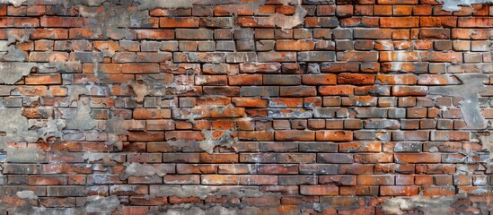 Brick wall showcasing a mix of weathered and fresh bricks ideal for designs and presentations with...