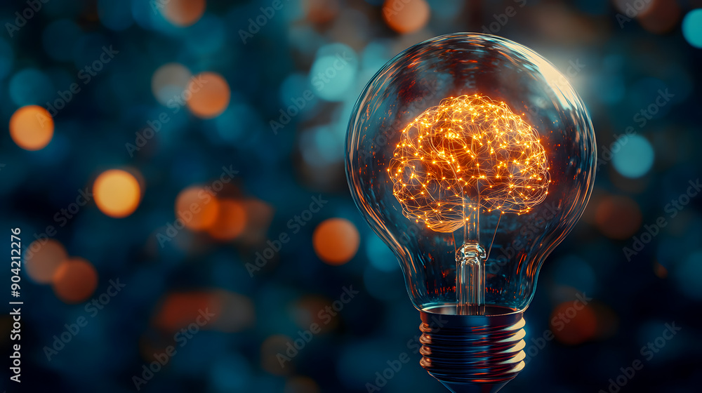 Poster glowing lightbulb representing creative and innovative thinking conceptual image of idea intelligenc