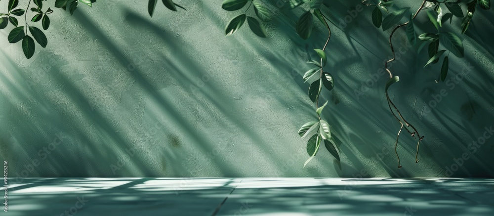 Aufkleber showcase products with a studio backdrop featuring a green wall and shadowed leaves from a window pr