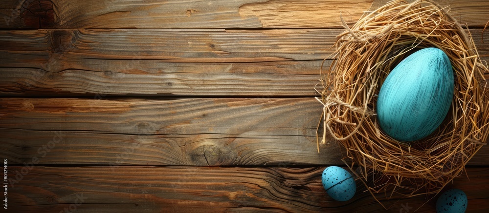 Aufkleber wooden background with an easter egg nestled in a nest providing a festive backdrop for the holiday 