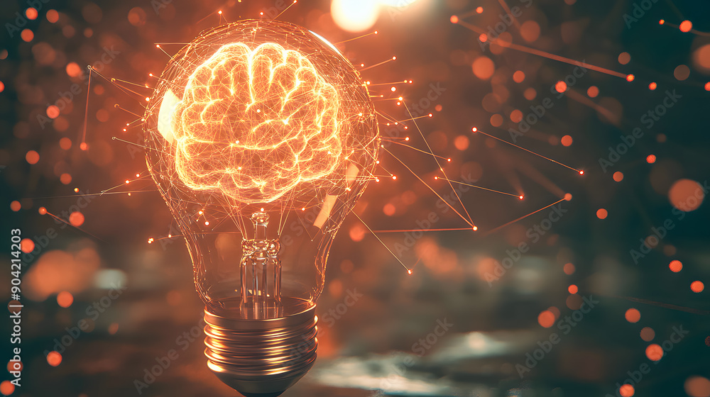 Aufkleber bright glowing brain in light bulb represents creativity intelligence and innovation conceptual imag