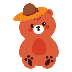 hand drawing cartoon bear wearing hat. cute animal drawing, doodle