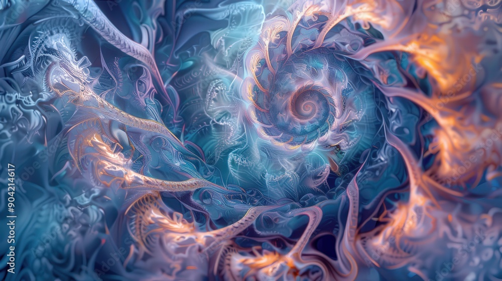 Aufkleber a stunning fractal vortex exhibits intricate swirling patterns of blue and orange, creating a mesmer