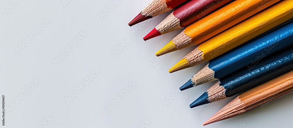 Poster colorful pencils viewed from above on a white background ideal for school office or art related desi