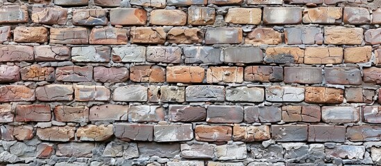 Obraz premium Brick wall with a mix of old and new bricks suitable as a background for designs and presentations providing space for text or images. Copy space image. Place for adding text and design