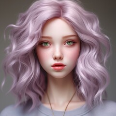 Fototapeta premium Girl with pink, purple hair, makeup, hair, skincare, beauty concept, natural beauty