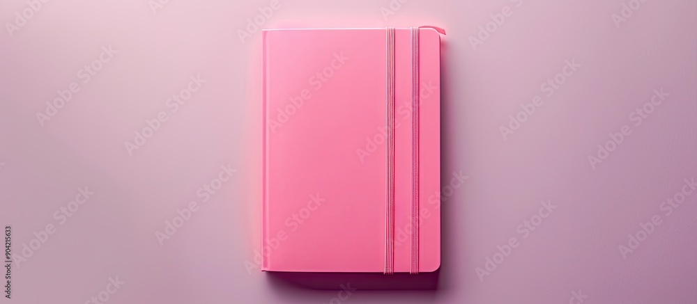 Poster pink notebook viewed from above on a white surface suitable for school or office settings with a fla