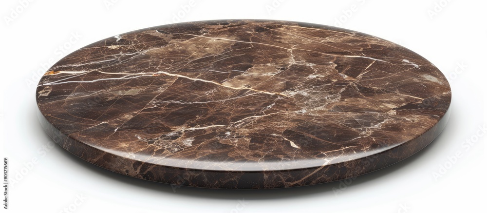 Poster brown circular marble plate isolated on a white backdrop with a clipping path for copy space image