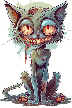 recommend clip art: A cartoon cat with a bloody mouth and red eyes