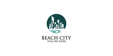 Creative beach city logo design premium vector