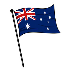 Australia flag flying in waves with flagpole icon editable and scalable vector eps file, for design elements, banners, signs, posters, symbols, etc.