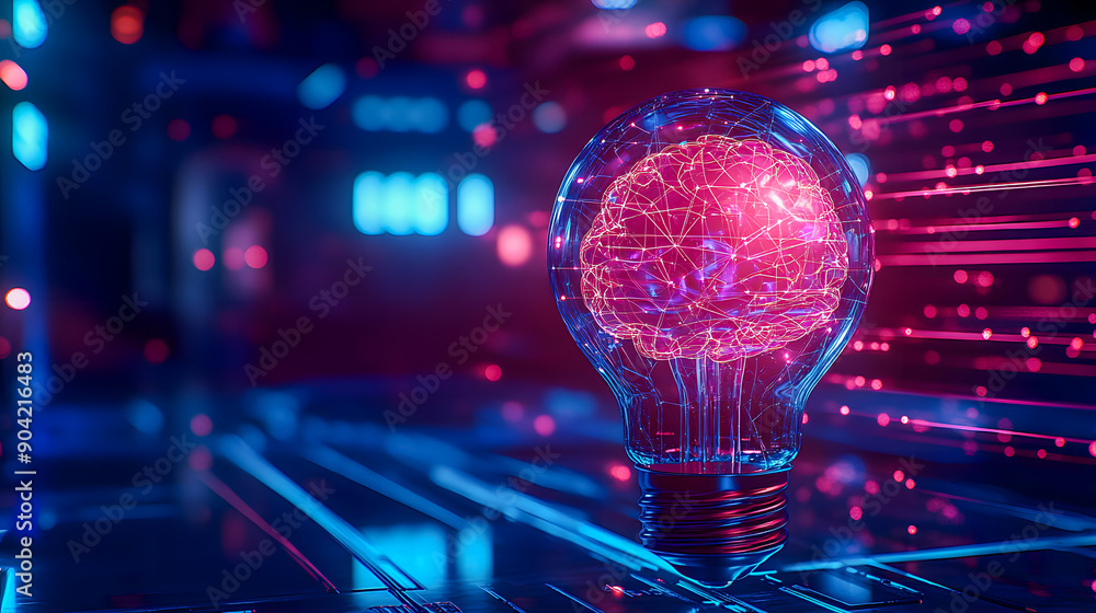 Aufkleber glowing brain lightbulb symbolizing innovative conceptual thinking and digital solutions creative vi