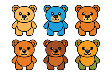 Obraz premium Six Cartoon Teddy Bears in Different Colors