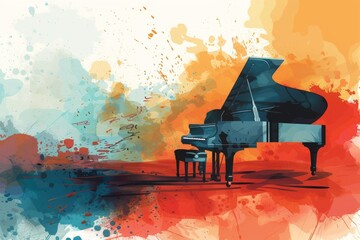 Vector background for classical piano music event, grand piano