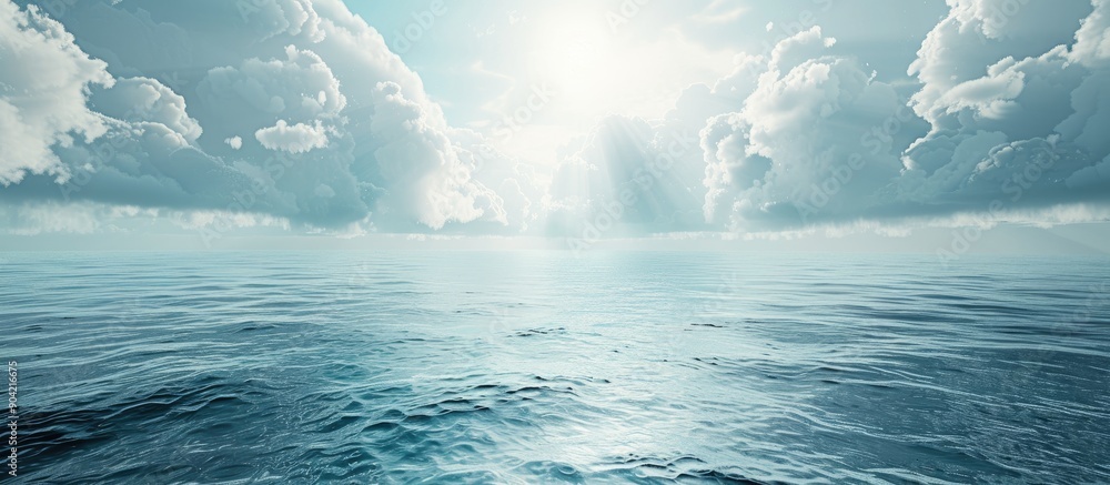 Sticker A serene ocean backdrop with sunlight peering through clouds ideal for a banner header with copy space image