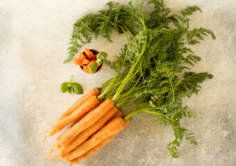 diced carrots on a wooden table, selective focus, rustic carrots.