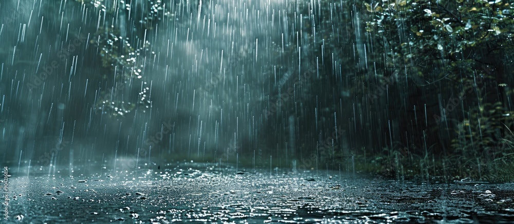 Poster various overlays depicting realistic rainfall including drizzling and water droplet overlays ideal f