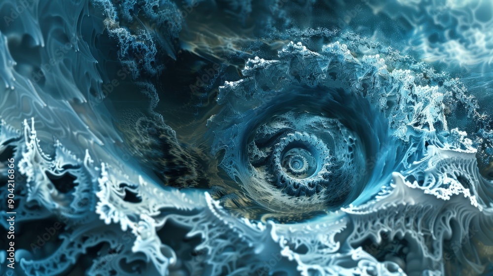 Poster a mesmerizing fractal wave showcases intricate curling shapes, evoking a sense of fluidity and depth