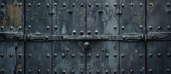 Fototapeta premium Black painted metal gate closure featuring ample copy space image