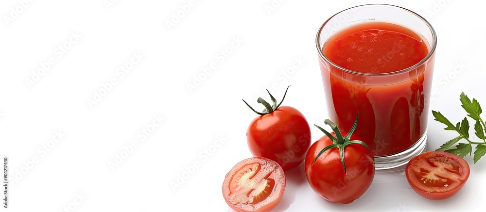 Poster a tomato juice on a plain white background with available copy space image