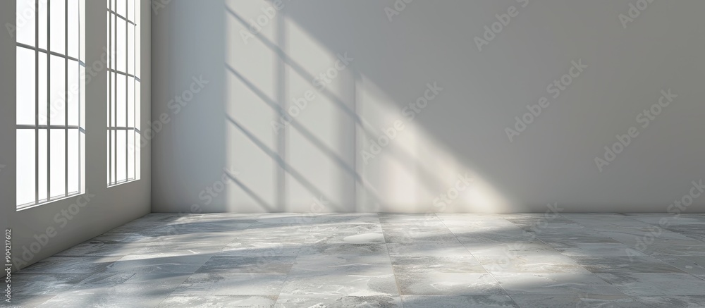 Aufkleber perspective view of a blank wall with shadows from the window providing copy space image