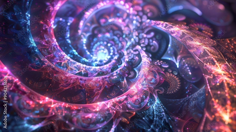 Poster a dazzling fractal structure radiates colorful lights, creating a mesmerizing cosmic display with in