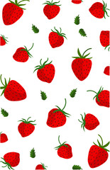 Fresh red strawberries pattern with on white