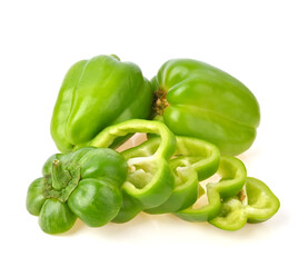 Heap of Green Bell Peppers isolated on white background