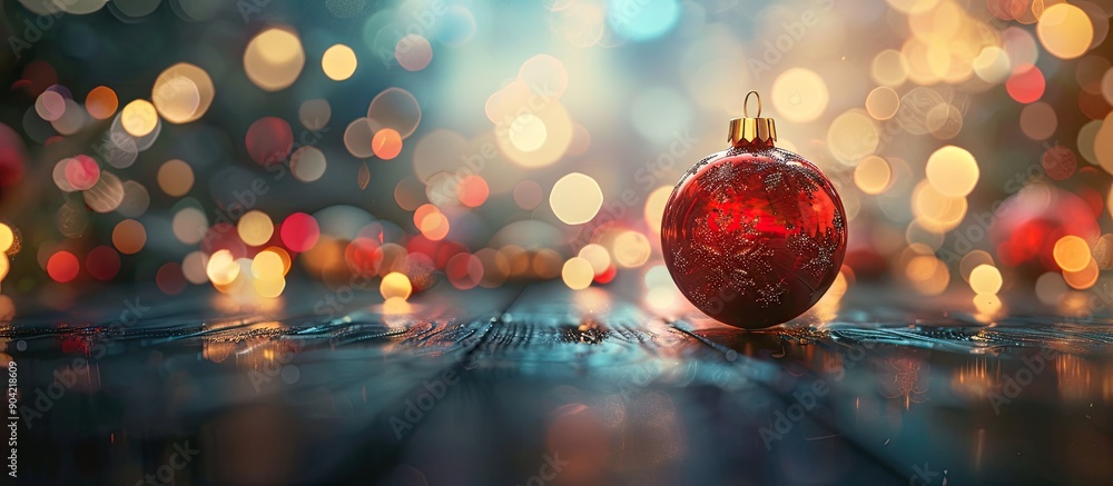 Poster blurry background with bokeh effect around christmas ball ideal copy space image for a text banner d