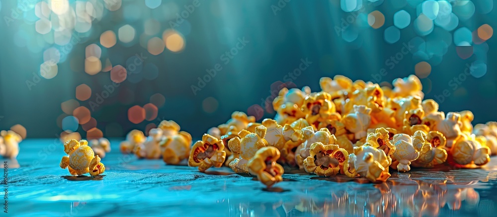 Poster cheese and caramel popcorn on a cinematic background ideal for a movie night snack with a designated