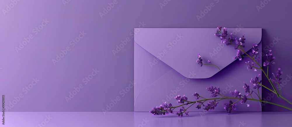 Aufkleber violet envelope mockup with copy space image for text adorned with a lavender flower perfect for gre