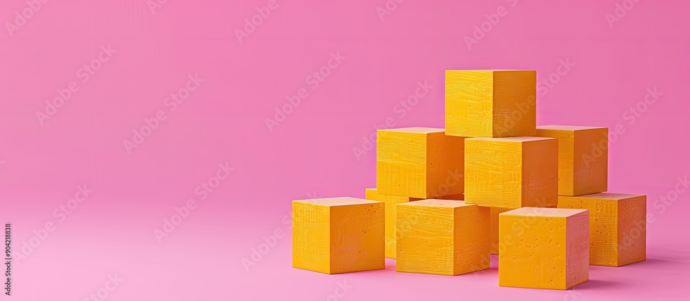 Aufkleber yellow wooden cubes displaying a plan b message on a pink backdrop serving as a symbolic representat