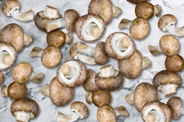Heap of tasty fresh champignons, mushrooms background