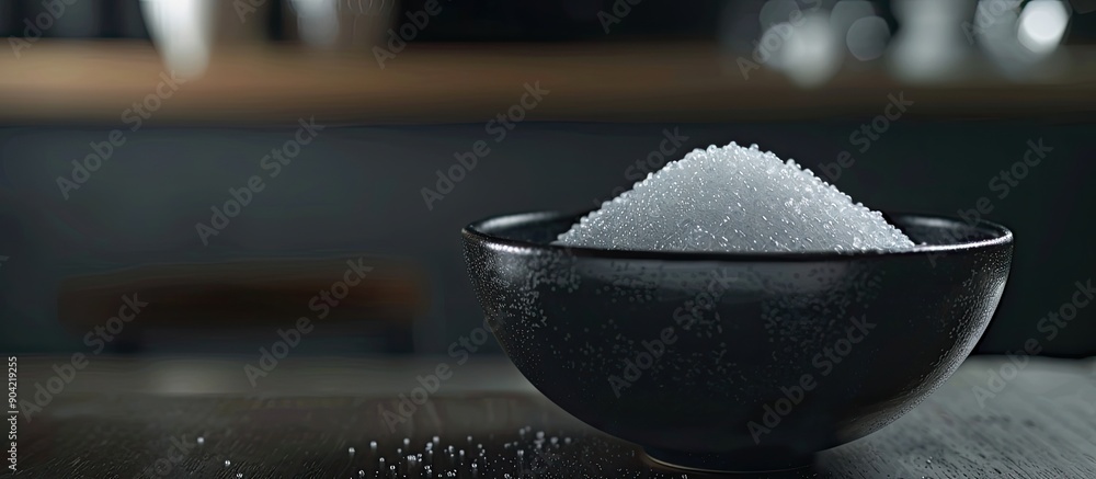 Poster sugar in a bowl against a black backdrop with blurred background to emphasize subject ideal for a co