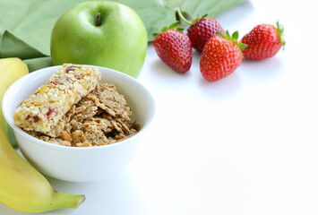 muesli with milk and fruit healthy food breakfast