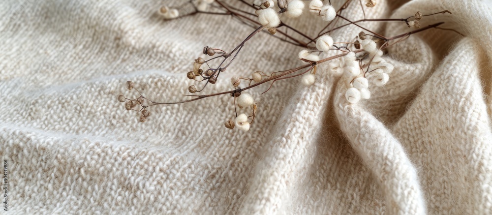 Poster high quality photo of wool products with a soft cashmere texture on a textile background with copy s
