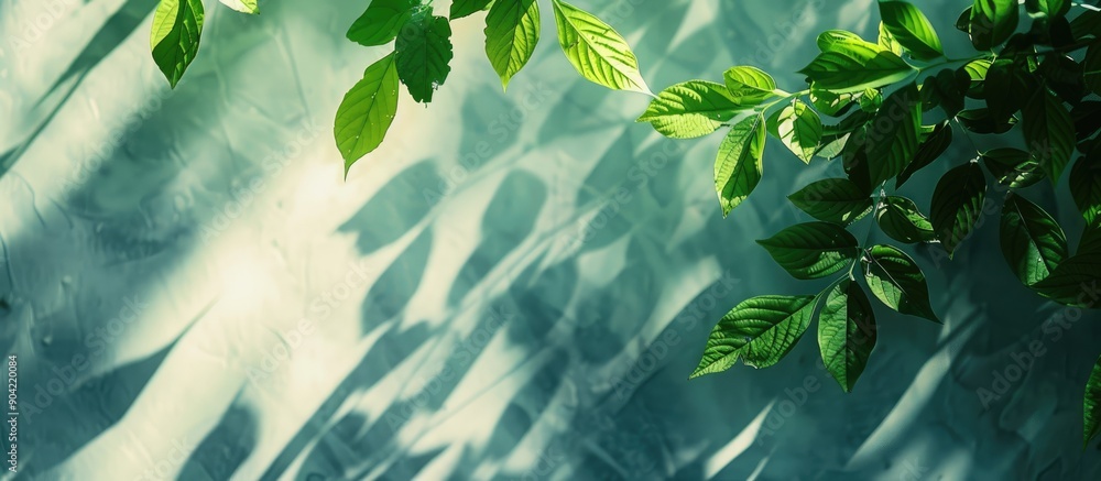 Poster summer picture showcasing leaf shadows over a background includes copy space image