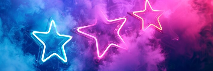 Obraz premium A mesmerizing and captivating display of vibrant neon stars gracefully shining against a colorful, smoky backdrop