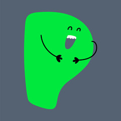 Whimsical funny alphabet in doodle style, colorful uppercase letter P with cute faces and hands. ABC funky bubble design. Vector illustration.